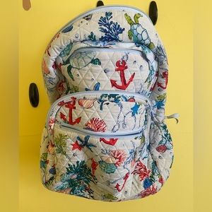 Vera Bradley Large Essential Backpack Anchors Aweigh Blue Red Cotton Bookbag